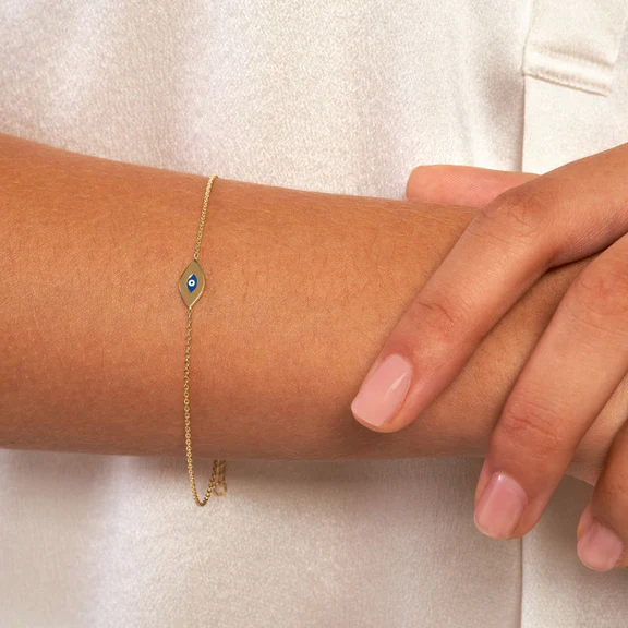 14K Gold Mini Evil Eye Adjustable Bracelet